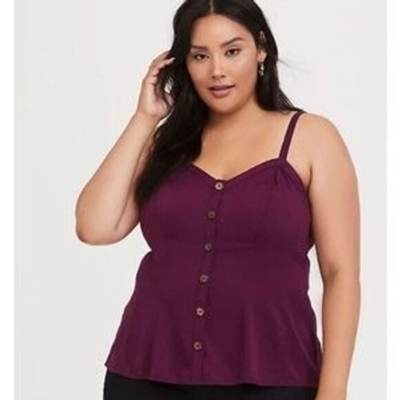 Torrid 4X Fit and Flare Burgundy Button Front Camisole Rayon Blouse Tank Top - Picture 1 of 7